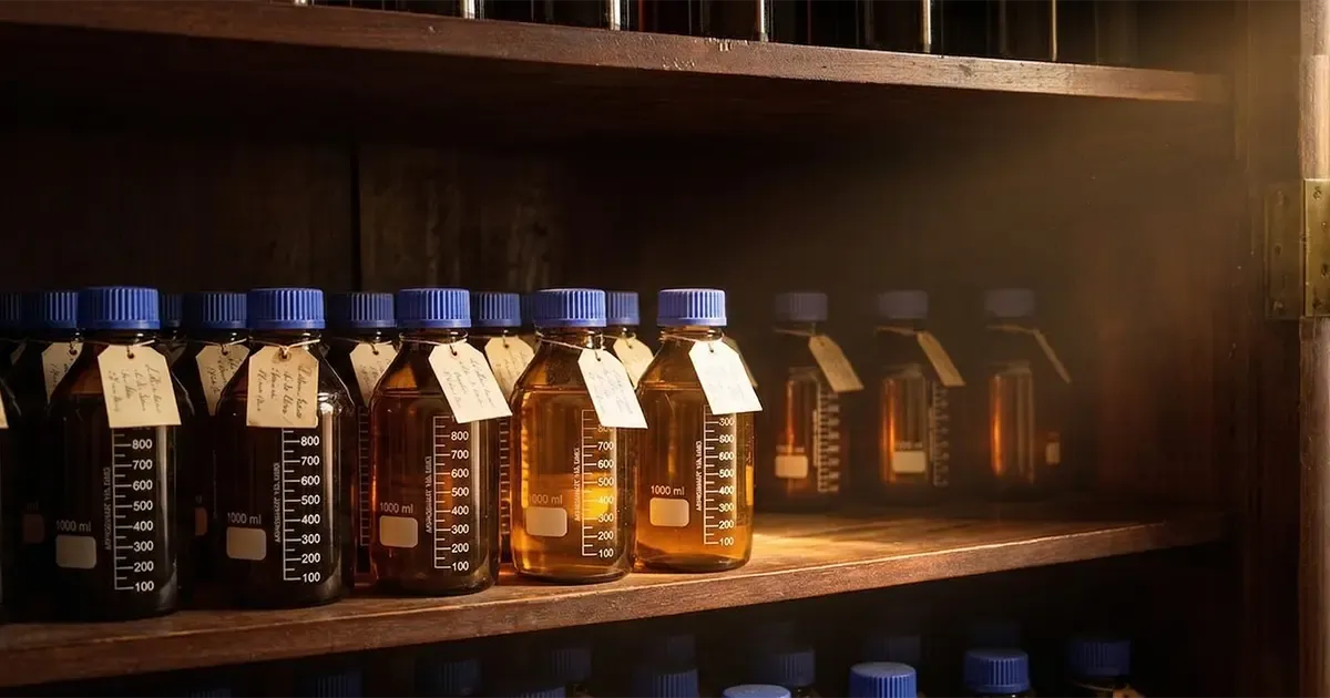 ÉCLATAUR macerating bottles resting in low light at the 30-day mark