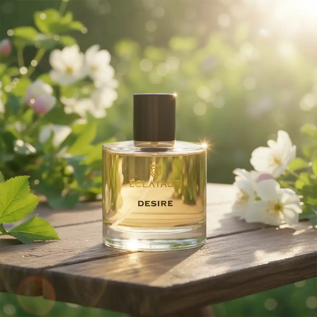ÉCLATAUR DESIRE floral fruity perfume for women bottle, matte black cap with gold detail