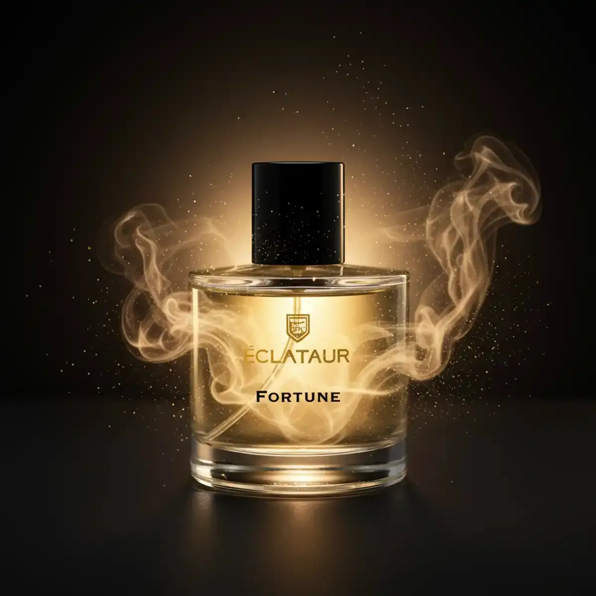 ÉCLATAUR FORTUNE spicy vanilla perfume bottle, matte black cap with gold detail