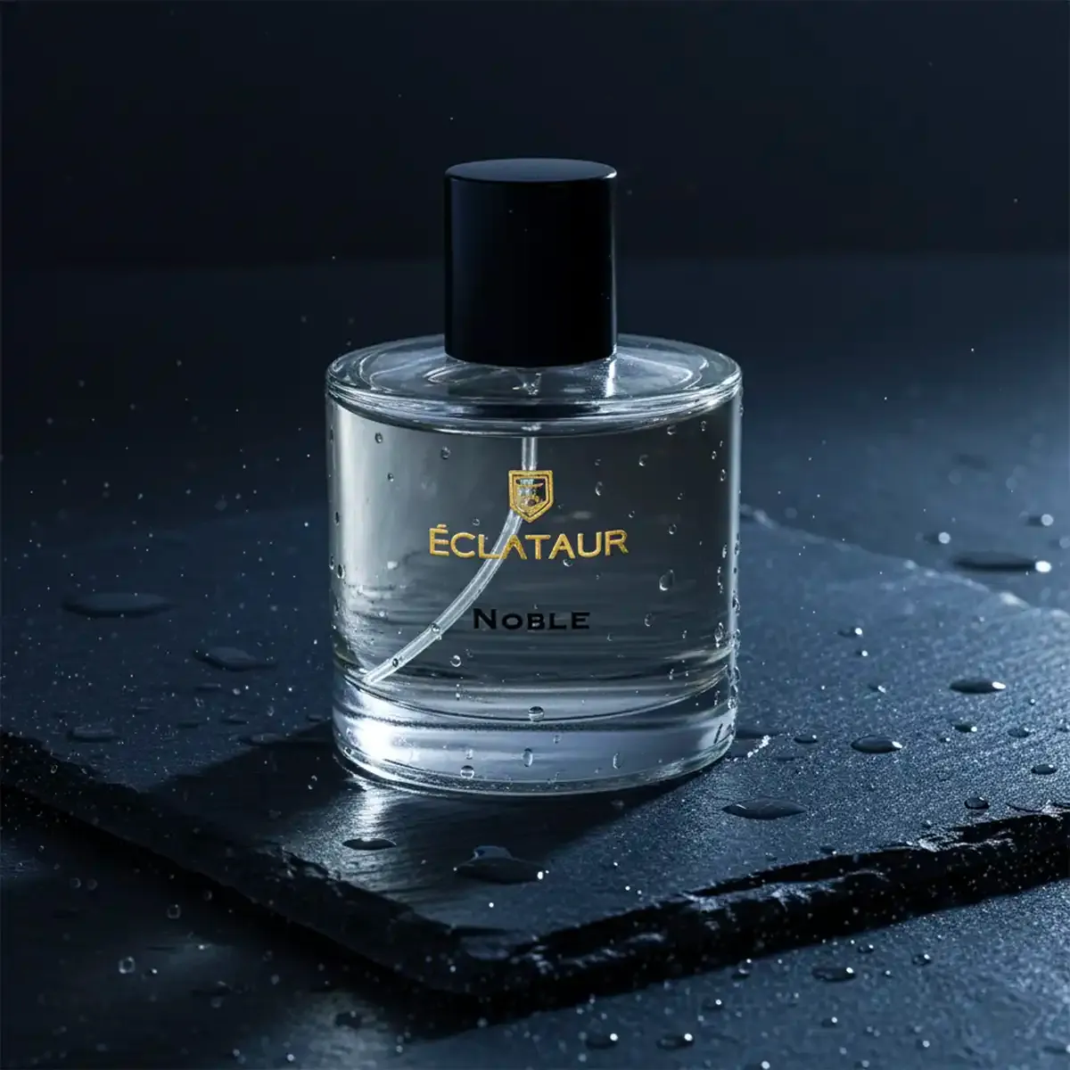 ÉCLATAUR NOBLE citrus woody fragrance for men bottle, matte black cap with gold detail